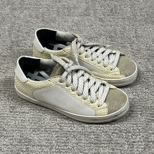 P448 John Low Top Snake Gold Sneakers Shoes Womens 37 US 6.5 7 Suede Glitter